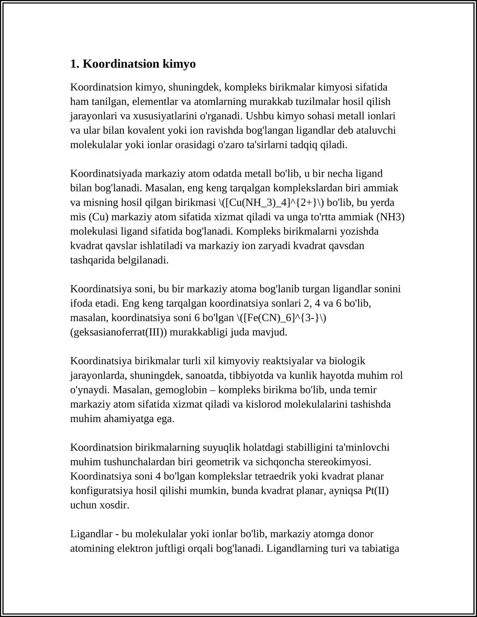 MUSTAQIL ISH Mavzu: KOORDINATSION BIRIKMALAR 3