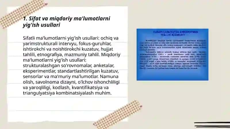 Sifat va miqdor olingan ma’lumotlar bilan ishlash usuli 3
