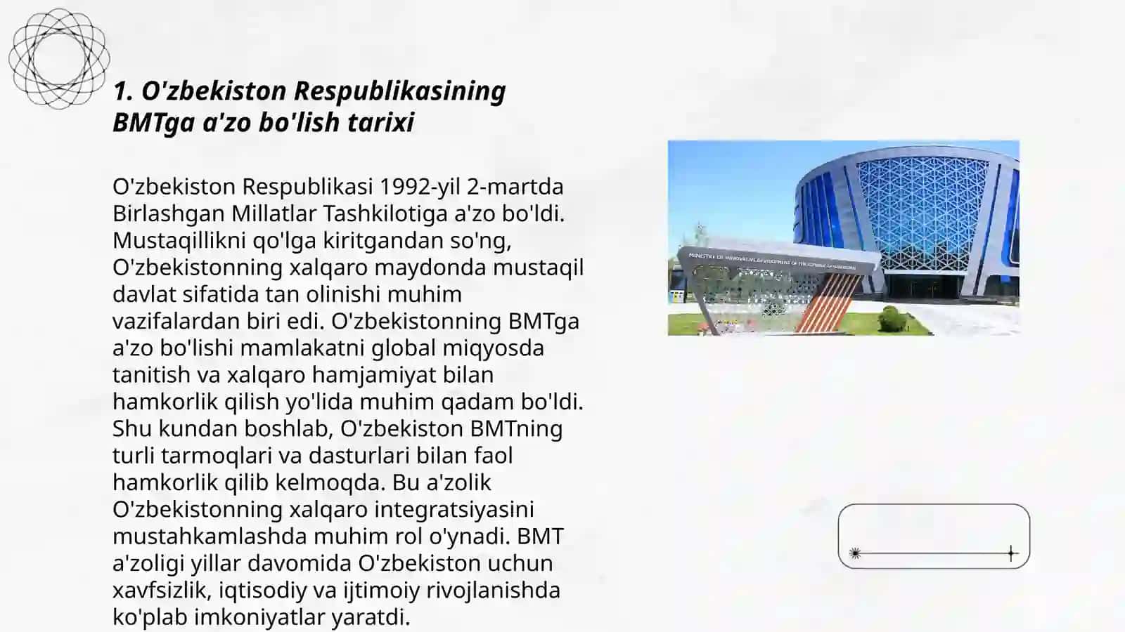 O'zbekiston Respublikasining BMTga a'zo bo'lishi va yer yuzlik sheriklikda o'ziga ta'n o'rni 3
