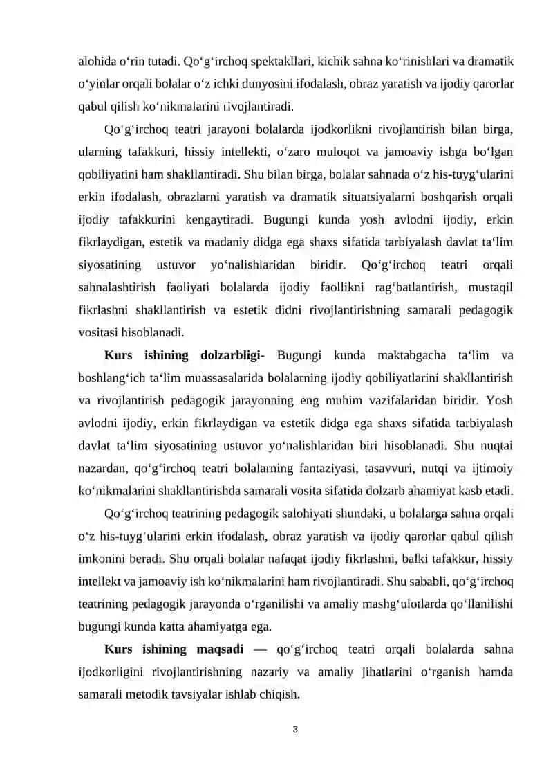 Qoʻgʻirchoq teatri orqali sahna ijodkorligini rivojlantirish. 3