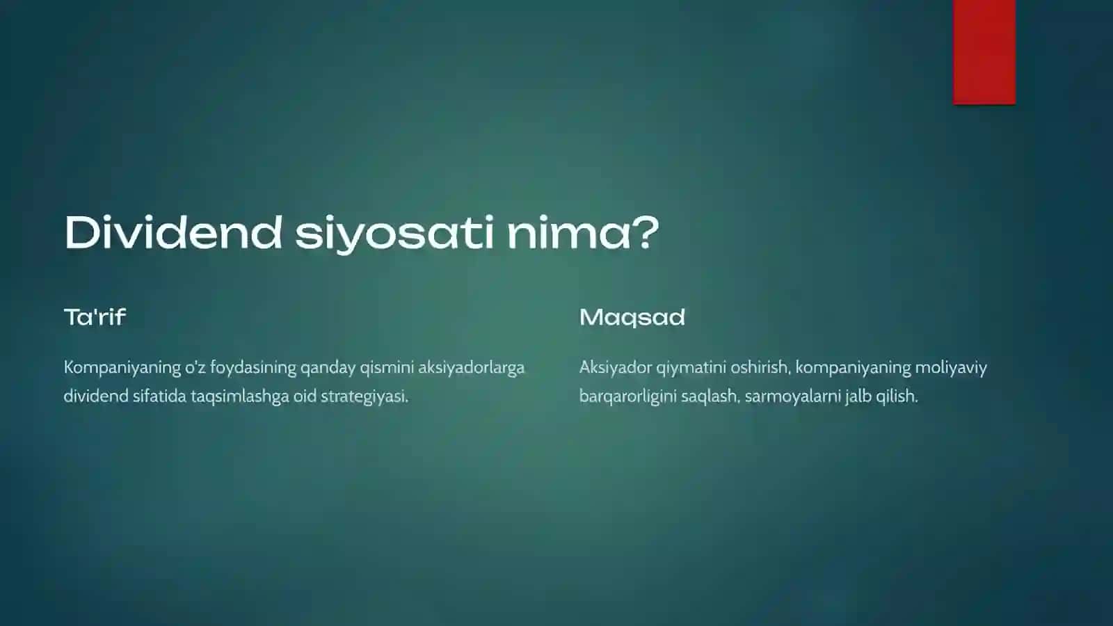 Dividend siyosati va ichki moliyalashtirish 3
