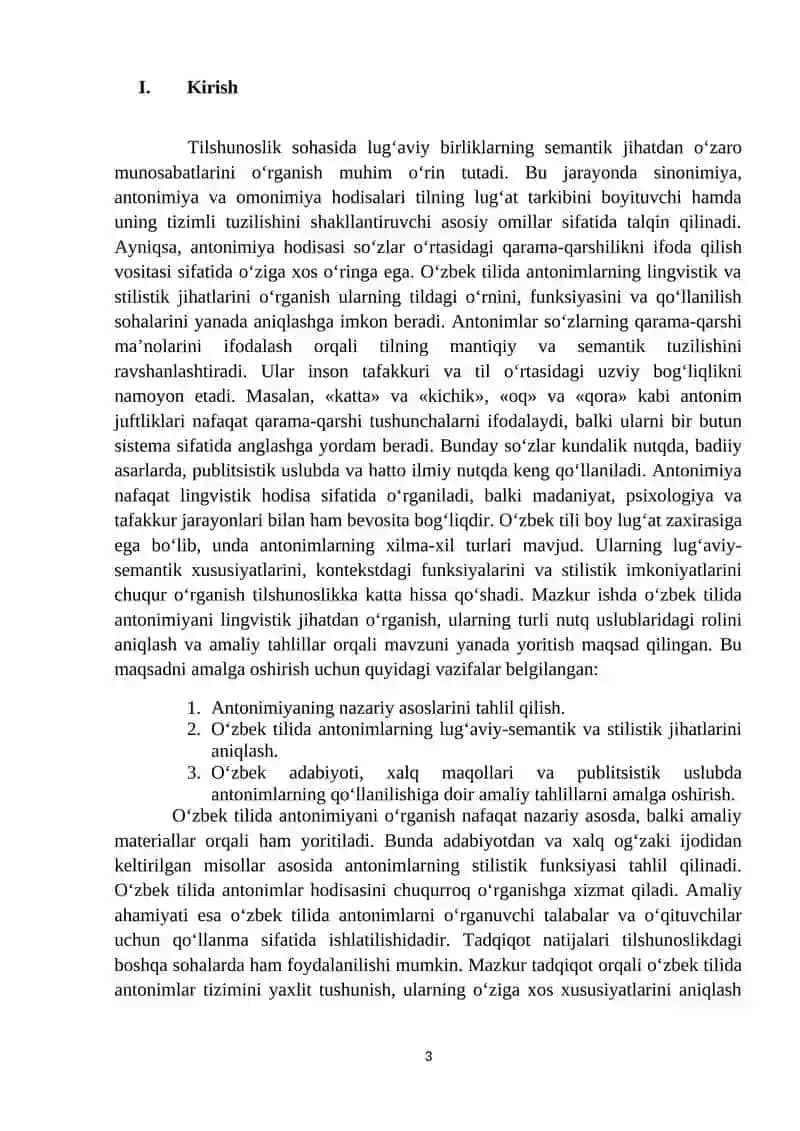 O‘zbek tilshunosligida antonimiya hodisasi talqini. 3