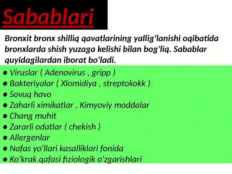 O'tkir Bronxit.  Bronxopnevmoniya 3