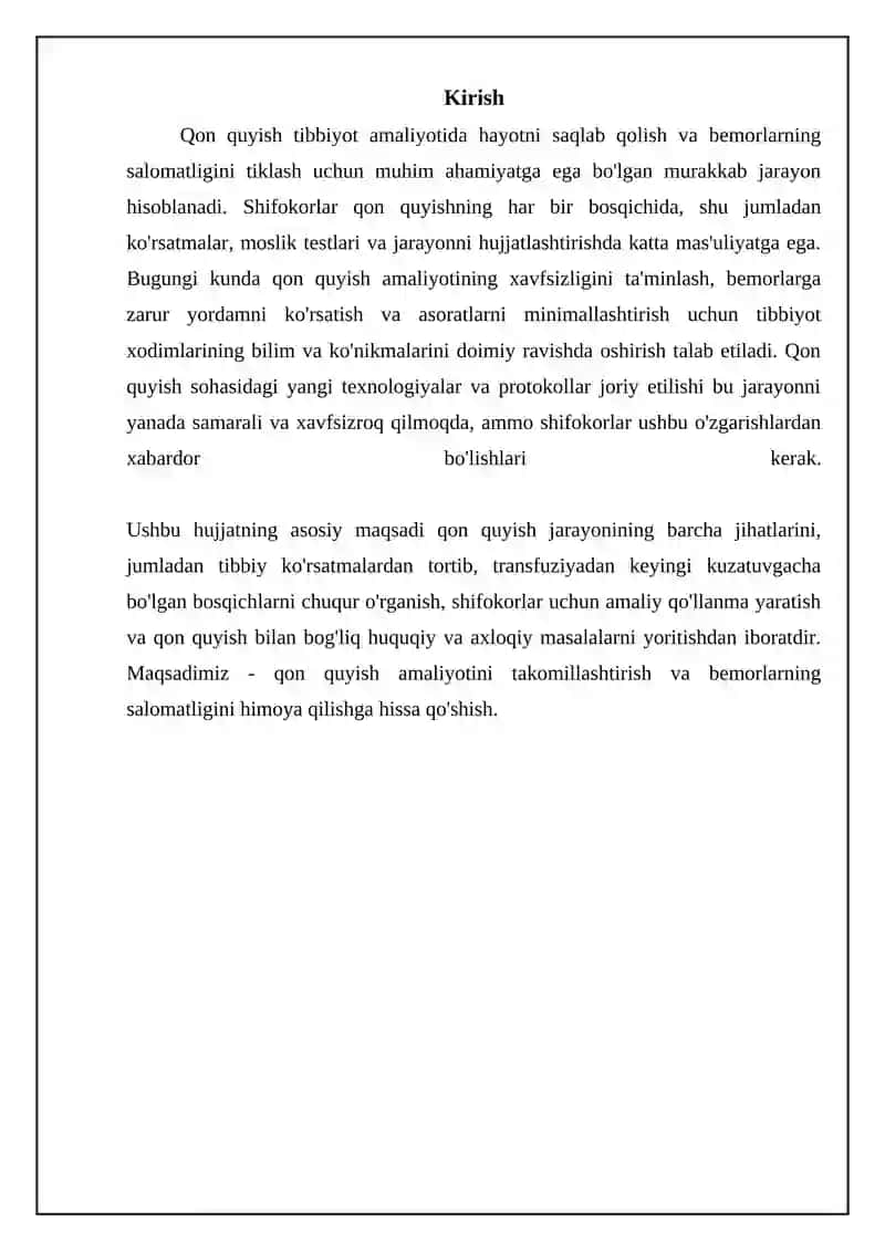 Qon quyish bo'yicha shifokorning majburiyatlari 3