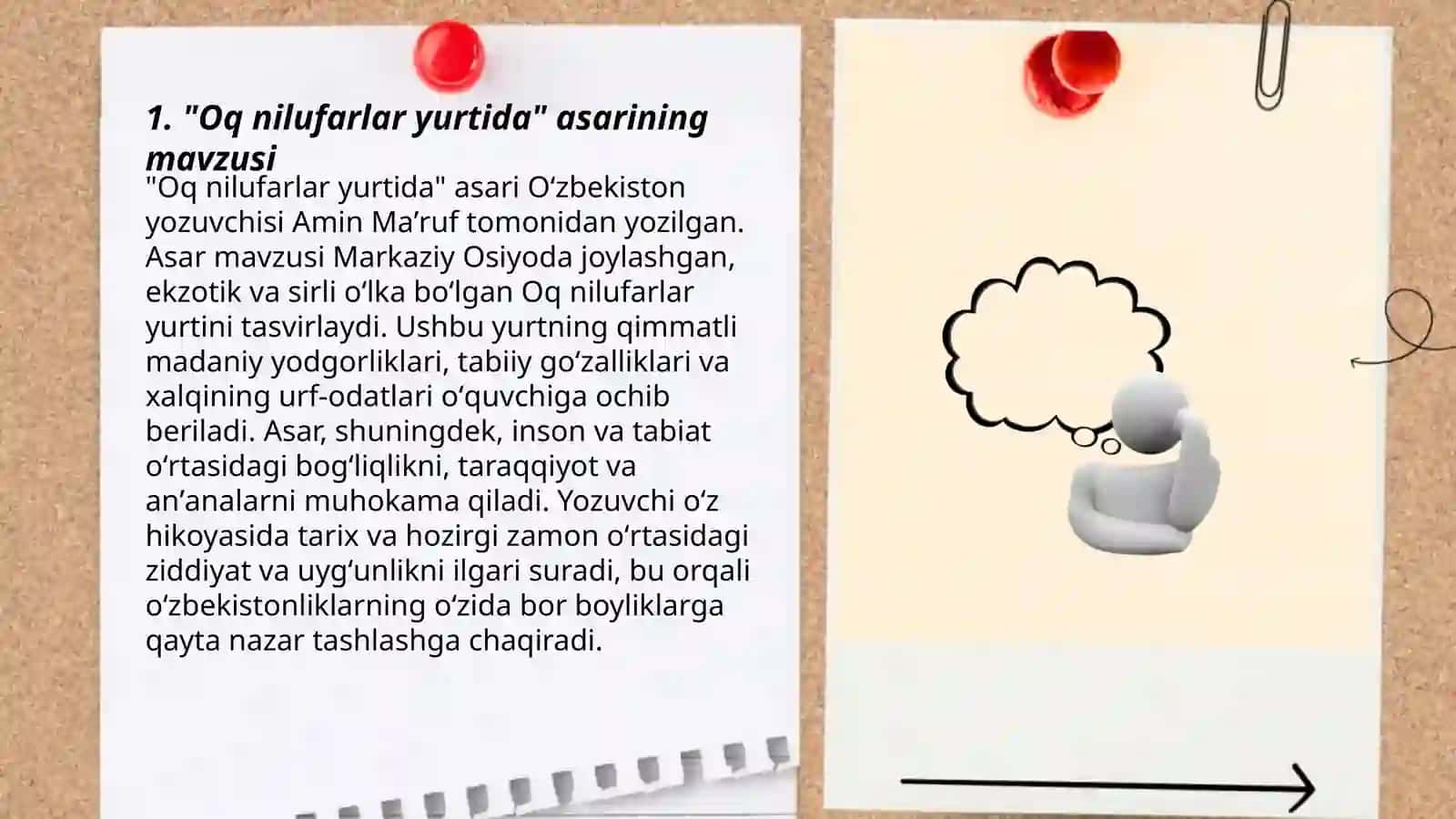 "Oq nilufarlar yurtida" asari haqida 3