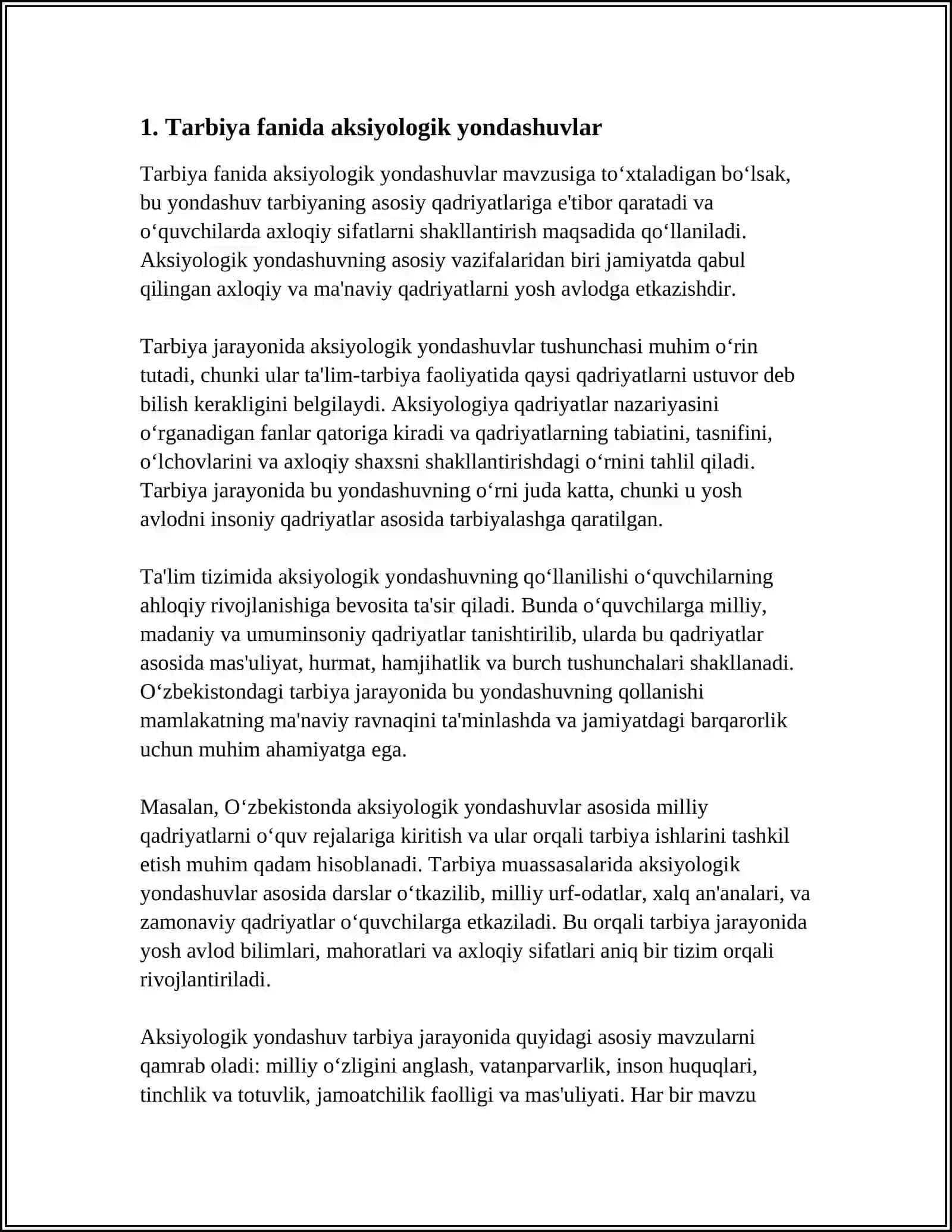 "TARBIYA "FANINI OʻQITISH JARAYONIGA AKSIOLOGIK, TEXNOLOGIK YONDASHUVLAR VA ULARGA TAVSIF 3