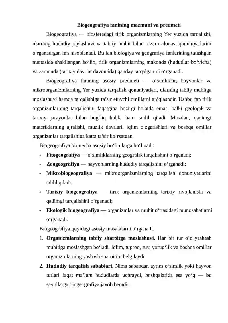 Biogeografiya fanining ahamiyati va ekosistemalar klassifikatsiyasi 3