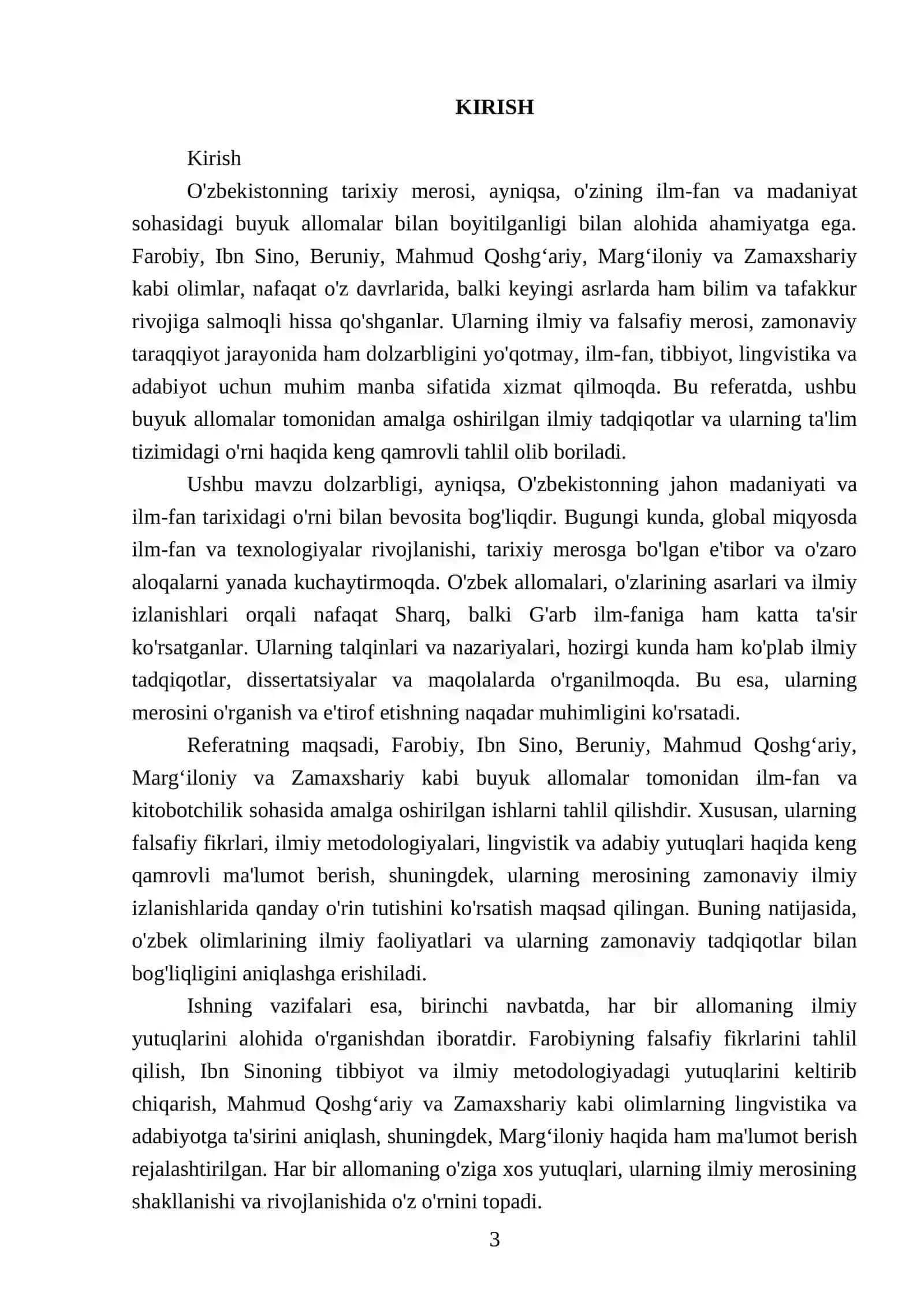 Referat on Farobiy, Ibn Sino, Beruniy, Mahmud Qoshgʻariy, Margʻiloniy, Zamaxshariy 3