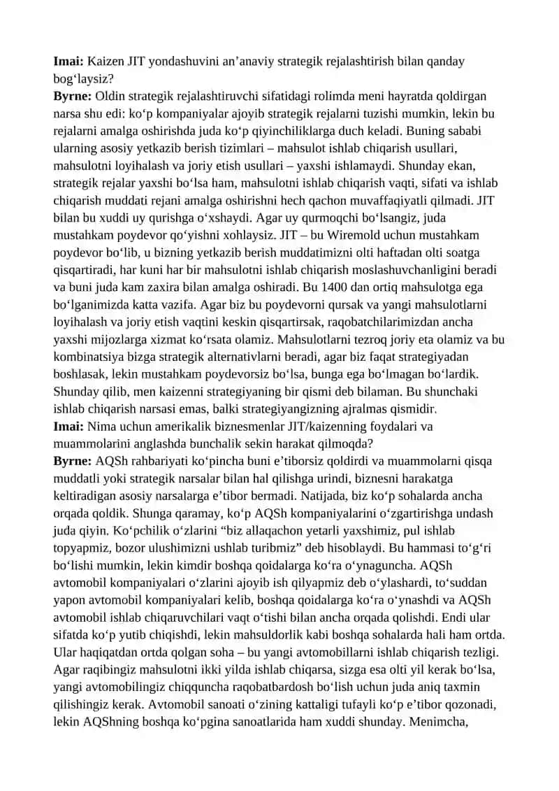 Wiremold kompaniyasidagi vaqtida yetkazib berish (JIT) tizimini joriy etish 3