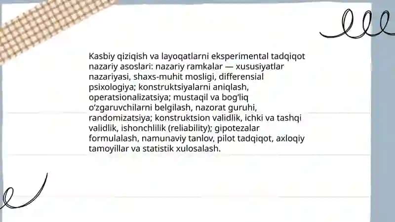 Kasbiy qiziqish va layoqatlarni eksperimental o‘rganish metodlari 3