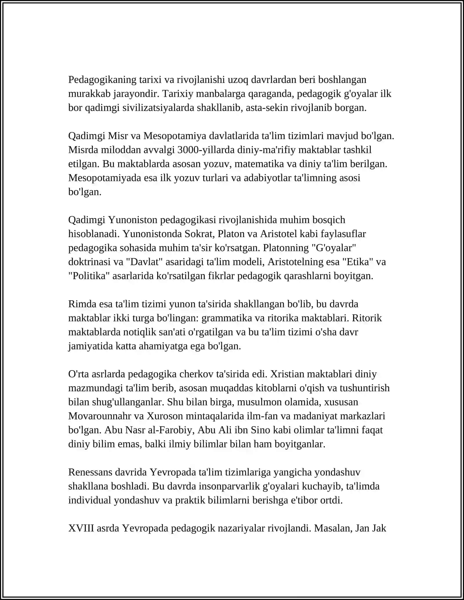 PEDAGOGIKANING PAYDO BO'LISHI HAQIDAGI FIKRLAR 3