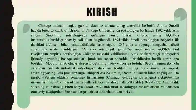 CHIKAGO MAKTABINING SOTSIOLOGIYA TARIXIDA TUTGAN O‘RNI 3