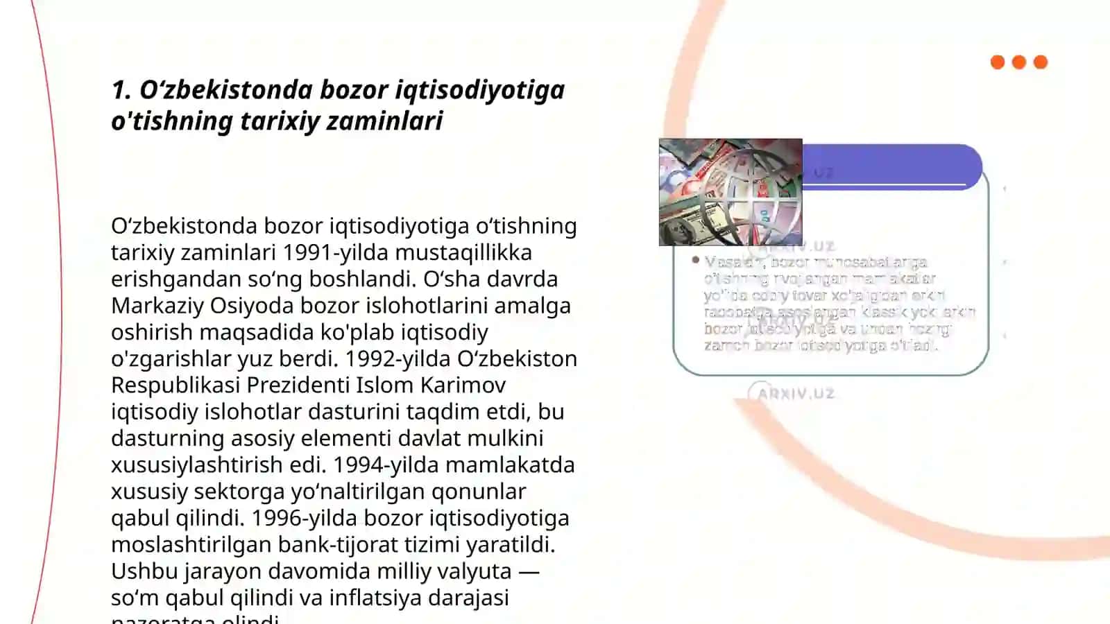 Oʻzbekistonda bozor iqtisodiyotiga o'tishning tarixiy zaminlari 3