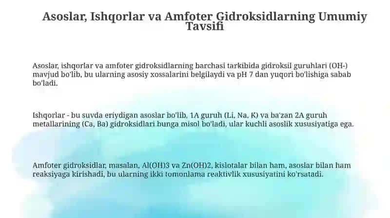 Asoslar, Ishqorlar va Amfoter Gidroksidlar 3