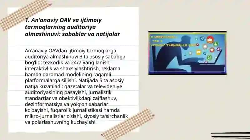 An'anaviy OAV o'rnini ijtimoiy tarmoqlar egallashi - Nekadamova Kubaro 3