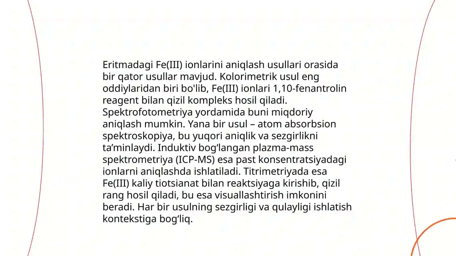 Eritmadagi Fe(III) ionlarini bixromatometrik aniqlash 3