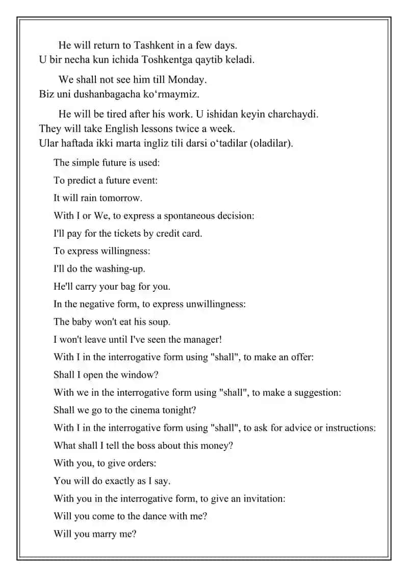 Oddiy kelasi zamonning yasalishi (The Simple Future Tense) 3