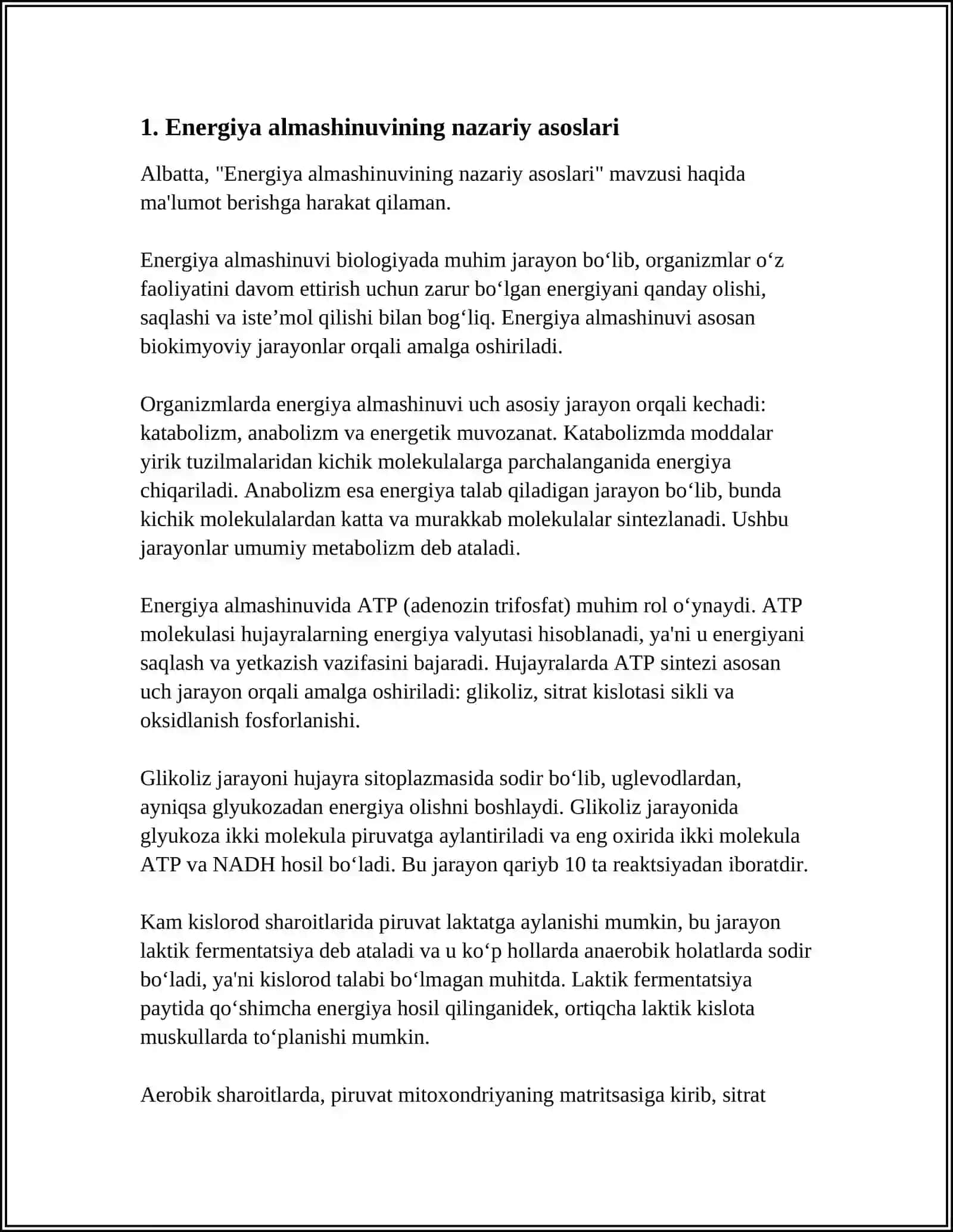 ENERGIYA ALMASHINUVINING BOSHQARILISHI. MITOXONDRIAL KASALLIKLAR.GIPOENERGETIK HOLATLAR 3