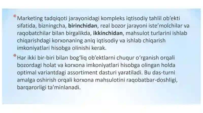 XO‘JALIK YURITUVCHI SUB’EKTLARNING MARKETING FAOLIYATIDA TAHLIL 3