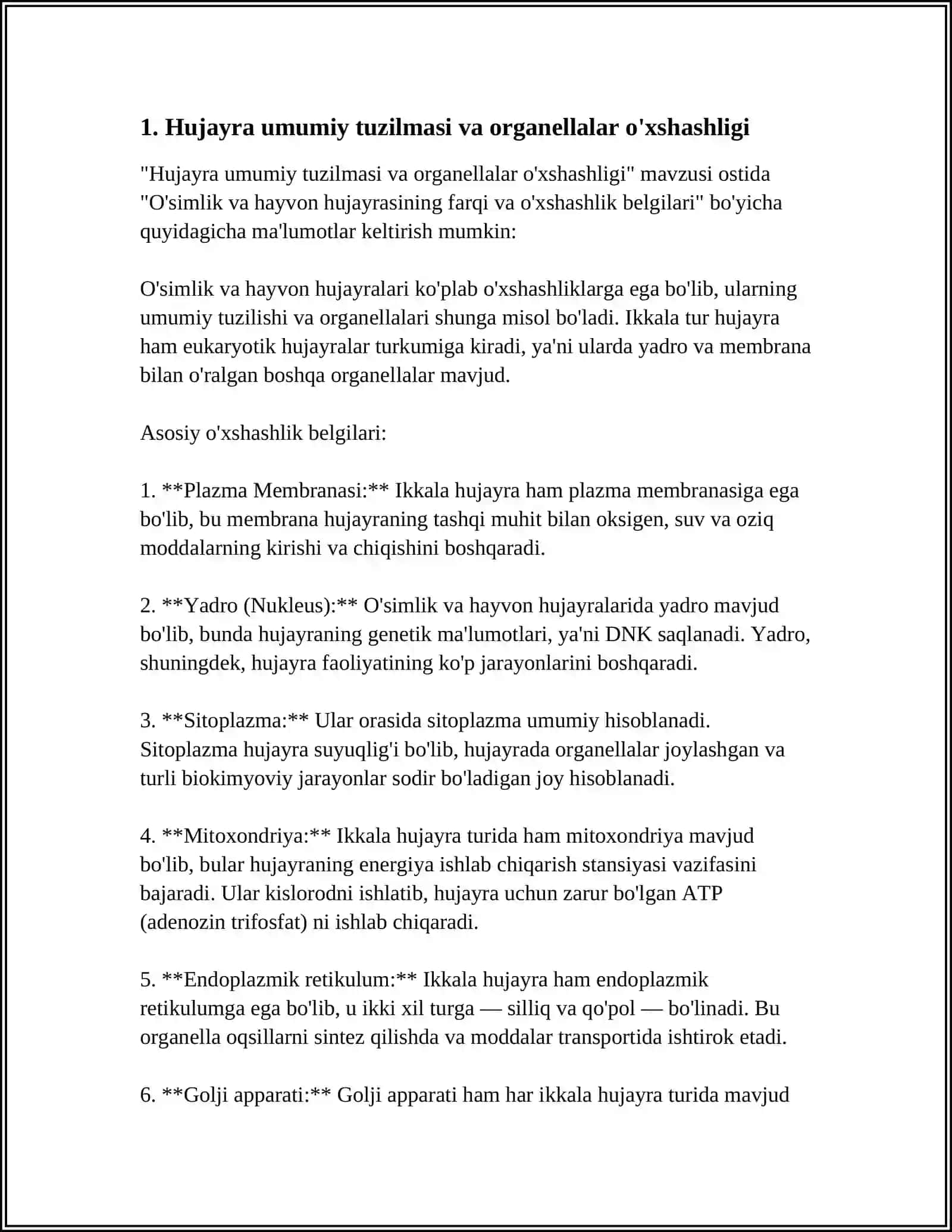O'simlik va hayvon hujayrasining farqi va o'xshashlik belgilari 3