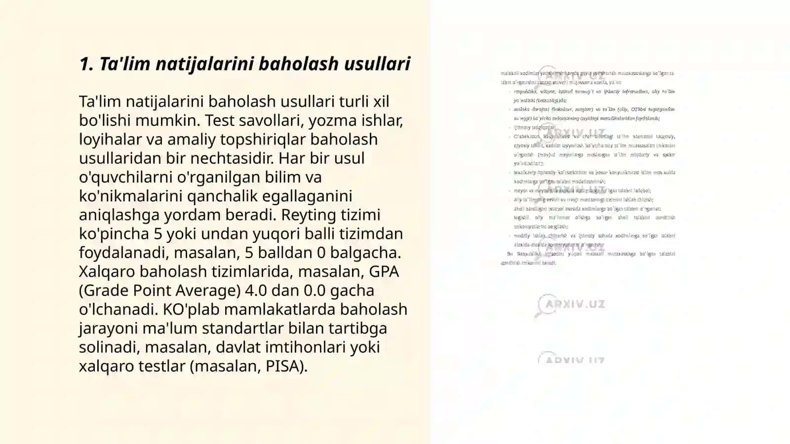 Ta'lim natijalarini baholash usullari 3