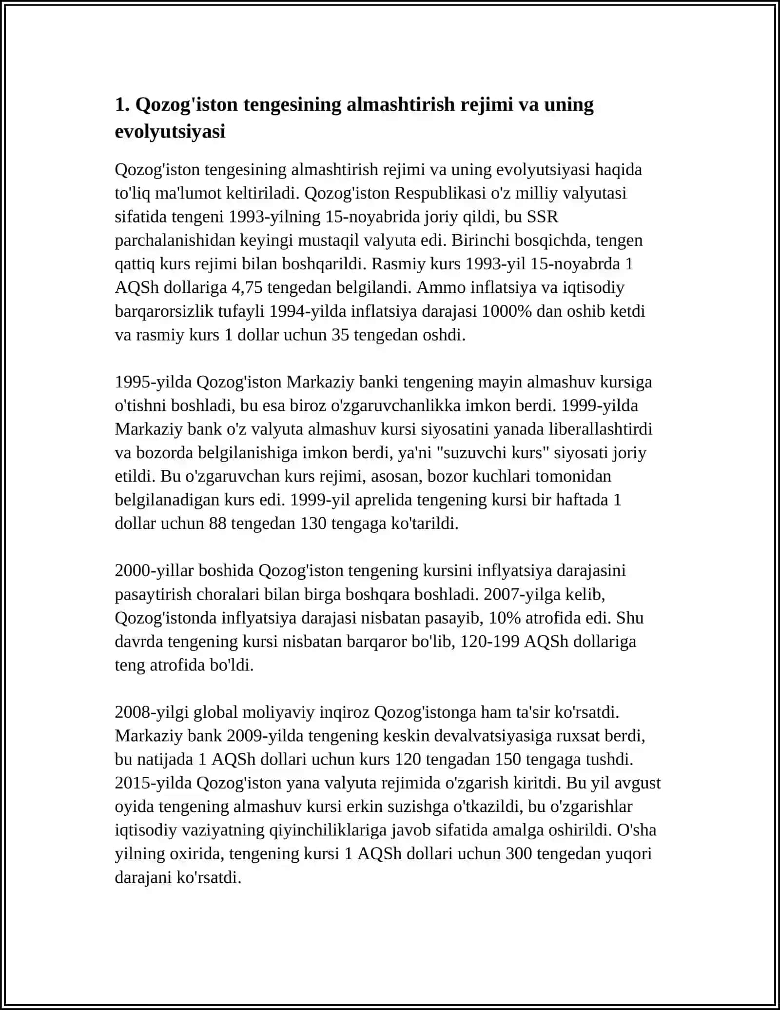 QOZOG’ISTON VALYUTA SIYOSATI XUSUSIYATLARI 3