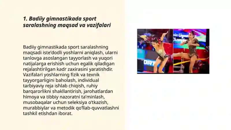Badiiy gimnastikada sport saralashning maqsad va vazifalari 3