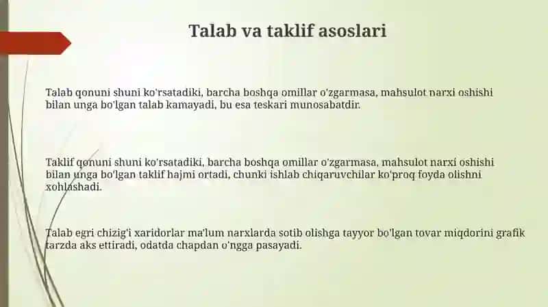 Talab va taklif muvozanati. Bozor muvozanati 3