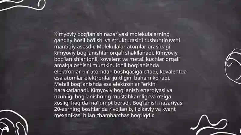 Turli agregat xolatdagi moddalarda kimyoviy bogʻlanish turlari 3