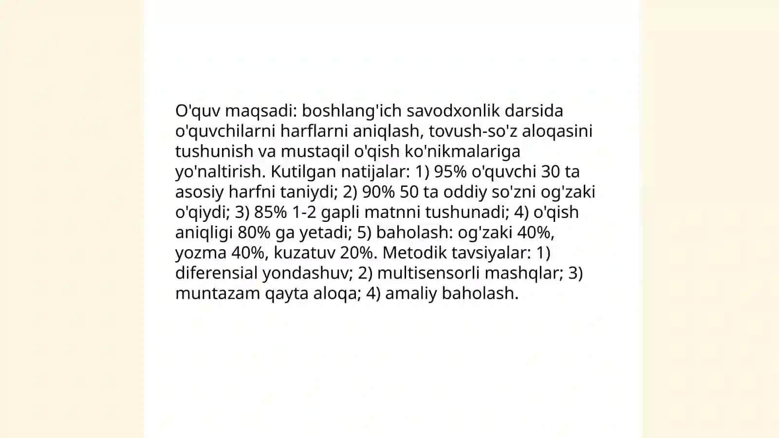 Savod órgatishning asosiy davri óqish darsim uchun metodik tavsiyalar ishlab chiqish 3
