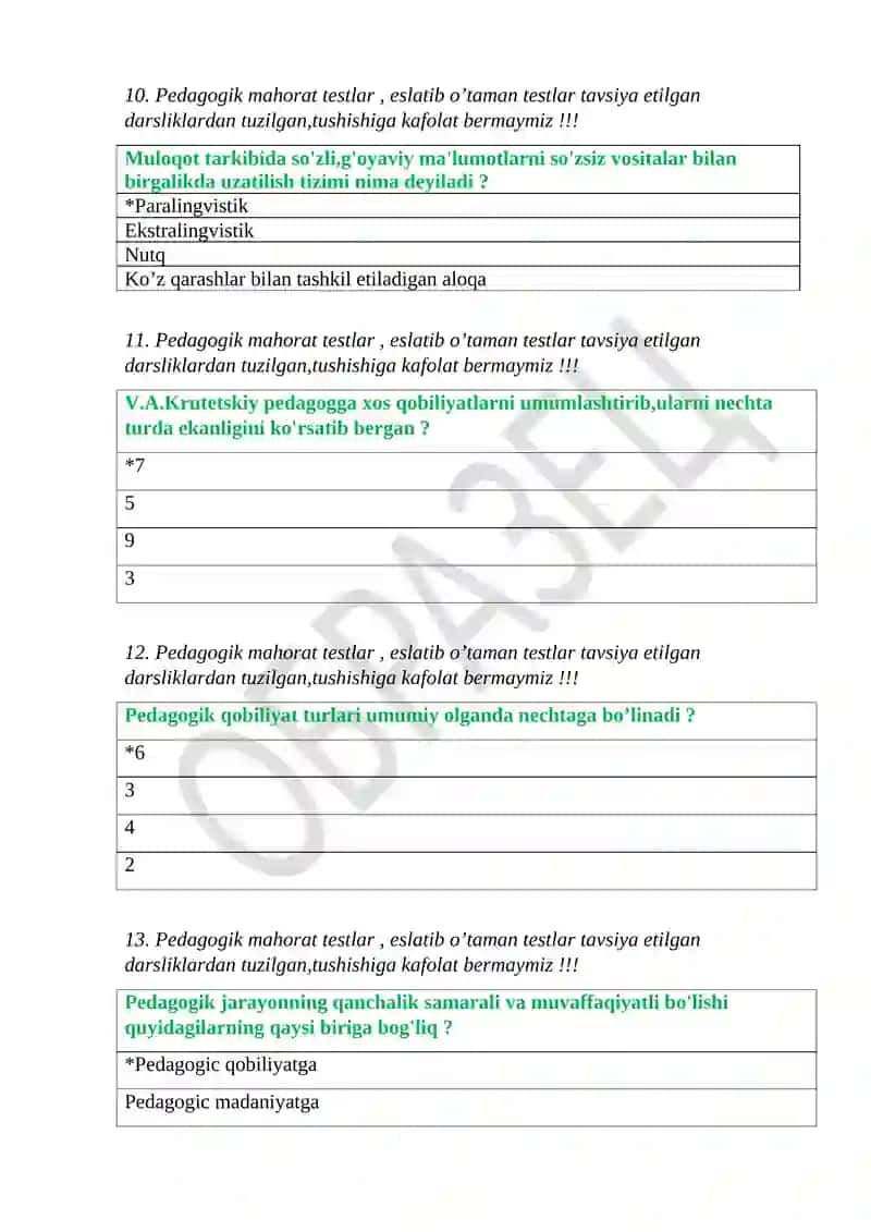 Pedagogik mahorat testlar 3