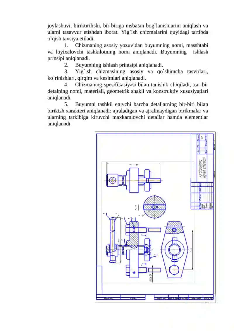 Yig`ish chizmalarini o`qish va detallarga ajratib chizish 3