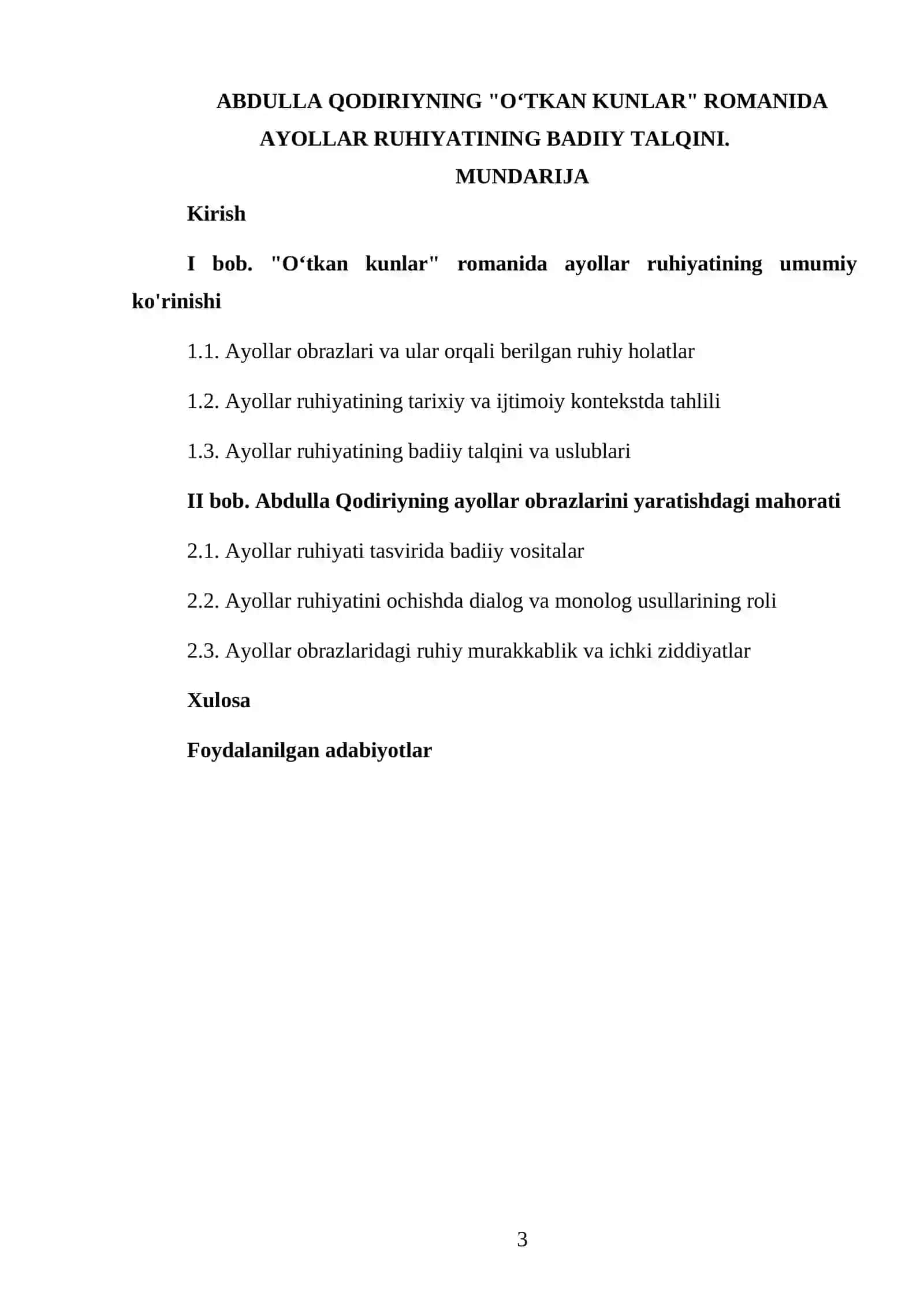 ABDULLA QODIRIYNING "O‘TKAN KUNLAR" ROMANIDA AYOLLAR RUHIYATINING BADIIY TALQINI 3