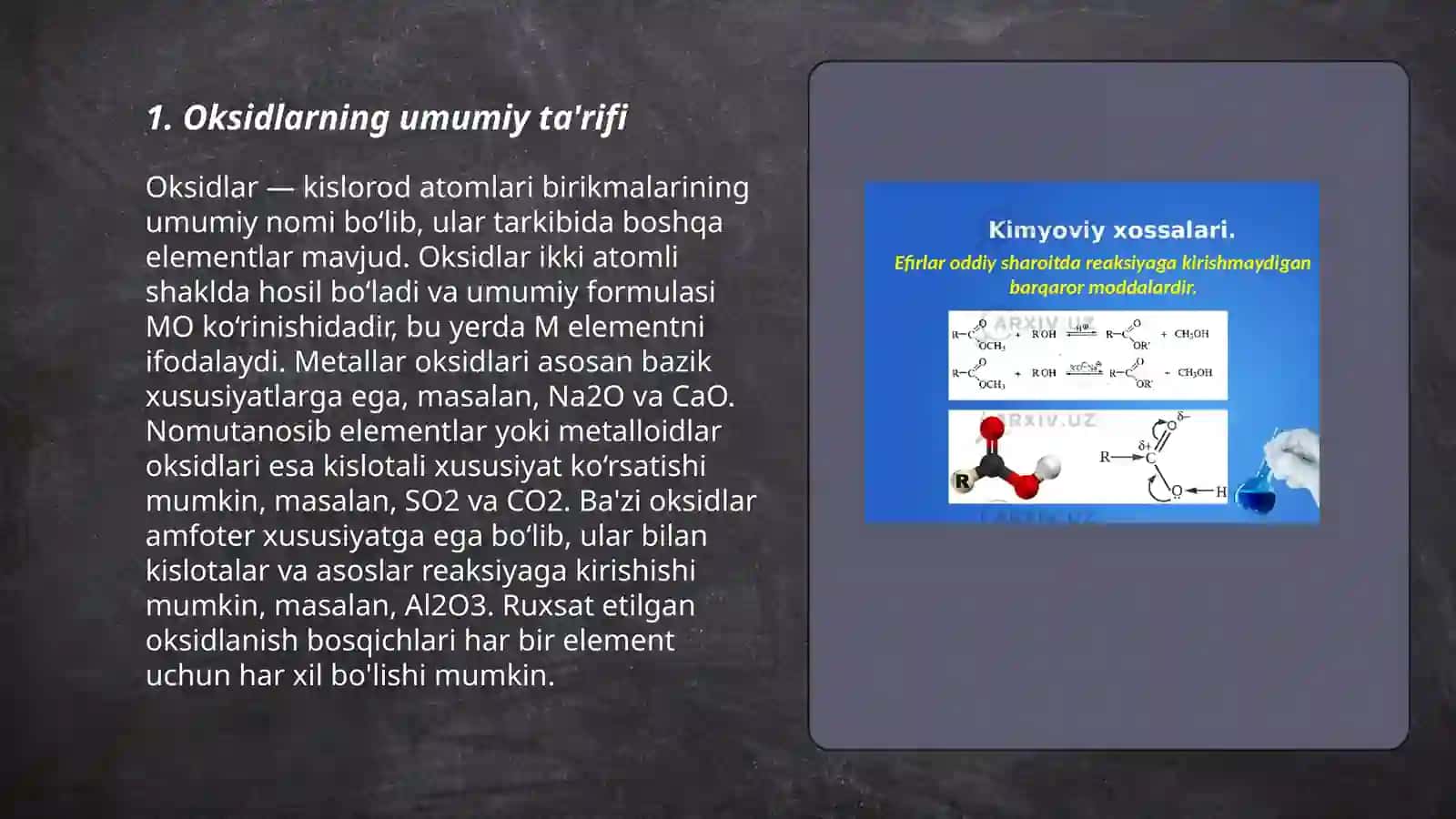 Oksidlarning olinishi va kimyoviy xossalari 3