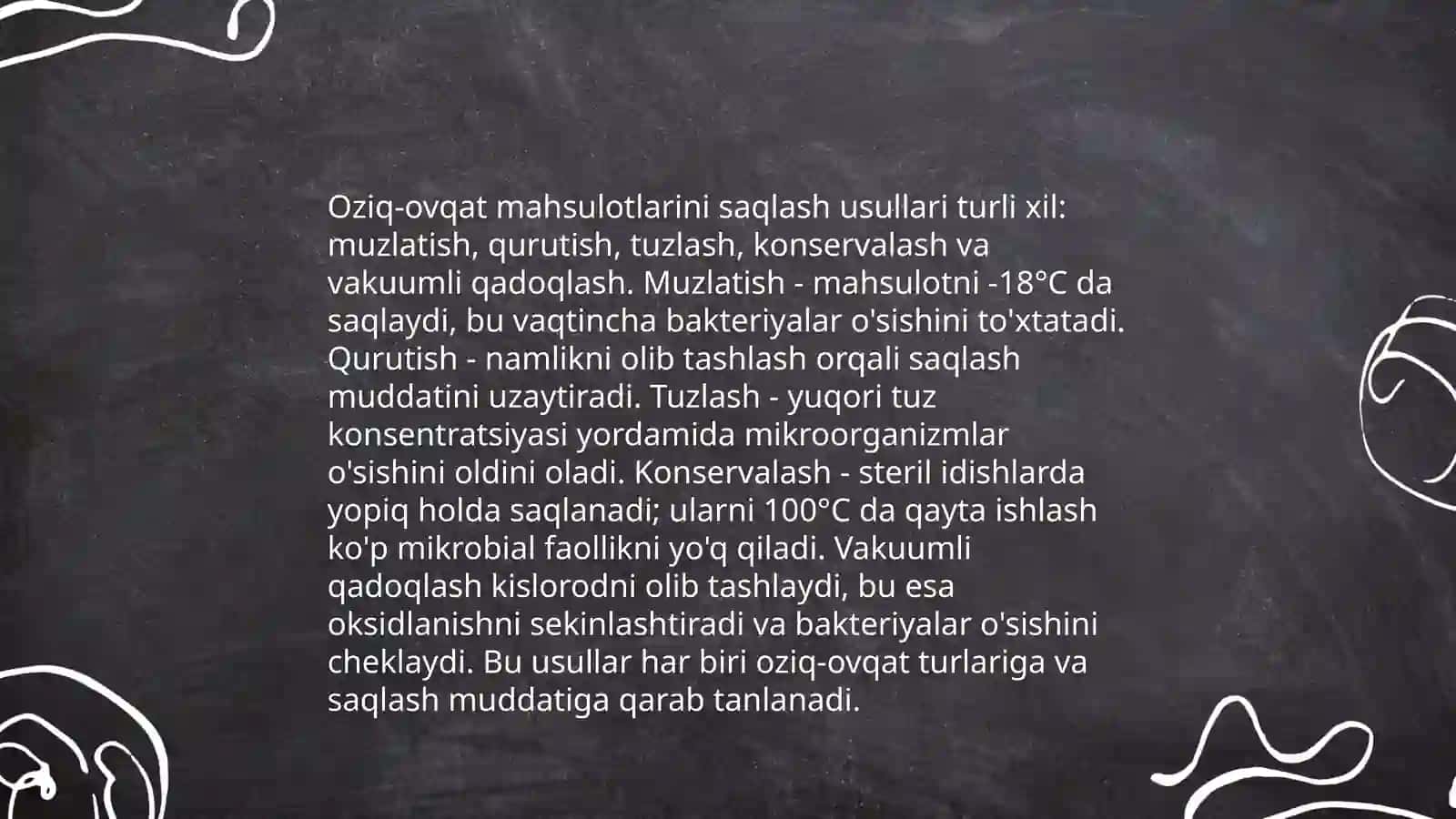 Oziq-ovqat mahsulotlarini saqlashga va uzatishga qoʻyilgan gigiyenik talablar 3