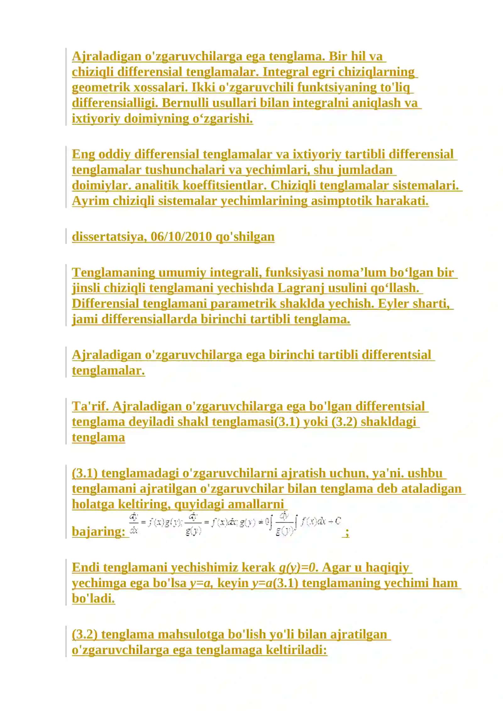 Bir jinsli tenglamaga keltiriladigan differensial tenglamalar 3