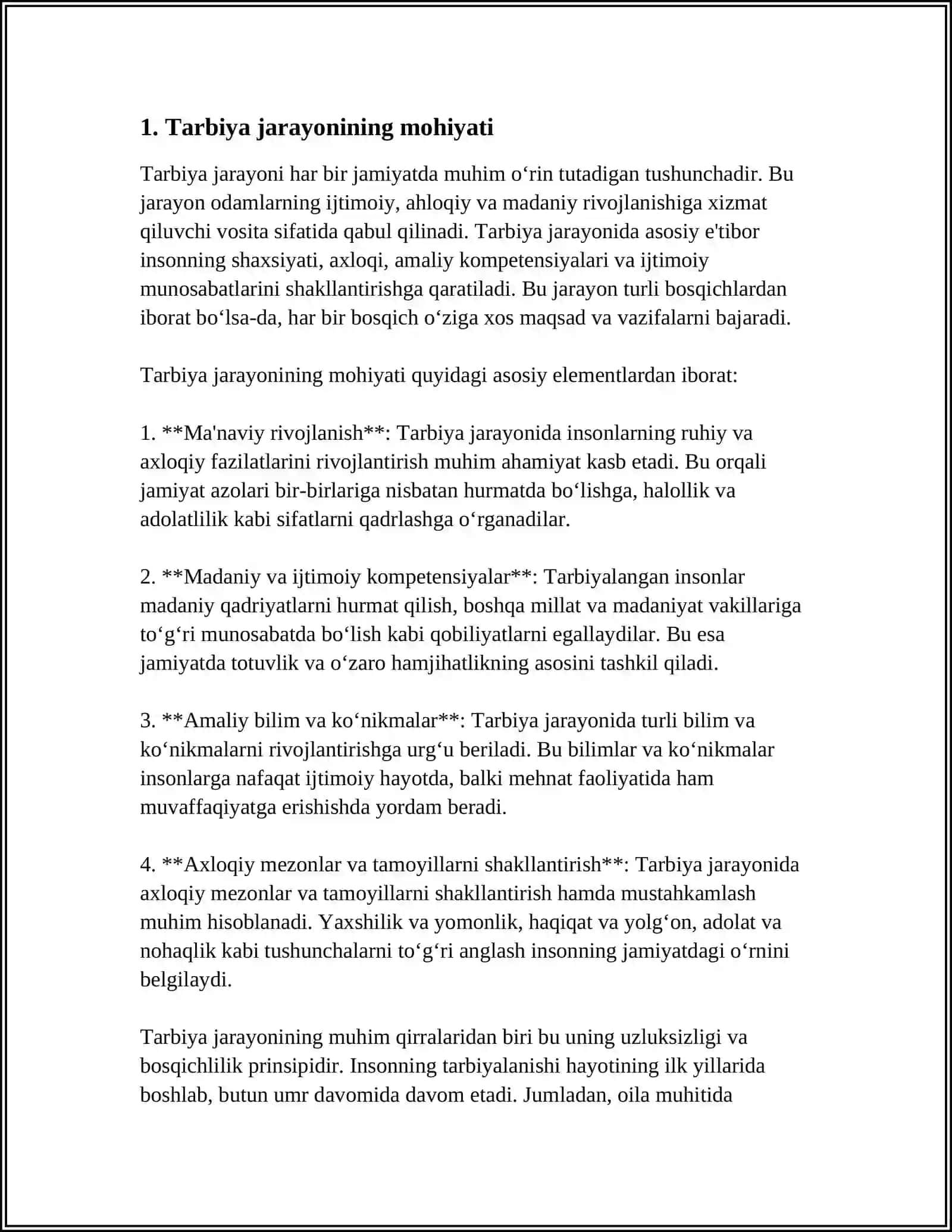 TARBIYA JARAYONINING MOHIYATI, MAZMUNI, TARBIYA TAMOYILLARI VA METODLARI 3