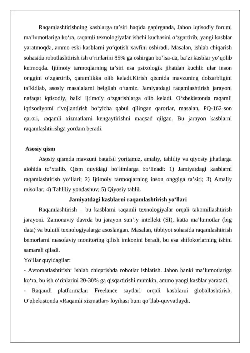 Jamiyatdagi kasblarni raqamlashtirish yo‘llari va ijtimoiy tarmoqlarning inson onggiga ta’siri 3