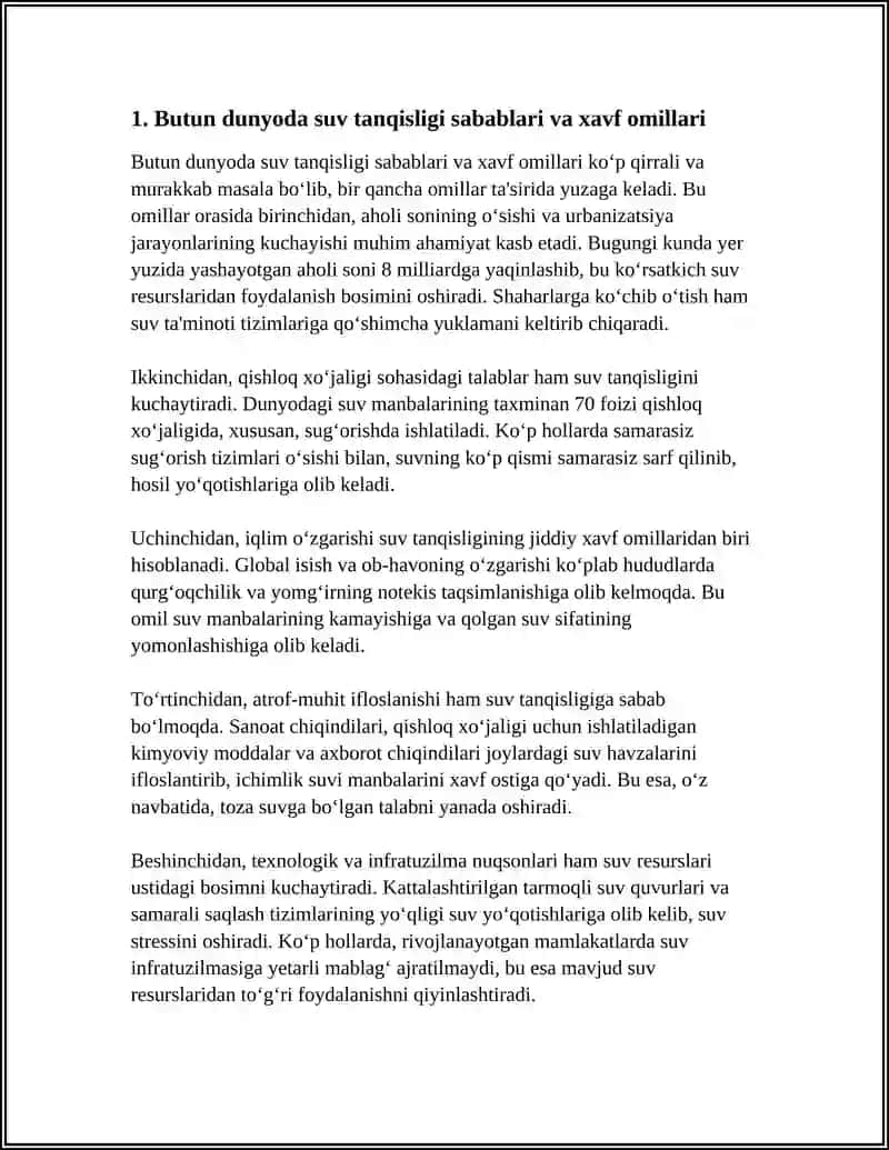 BUTUN DUNYODA SUV TANQISLIGINI OLDINI OLISH VA TEGISHLI CHORA-TADBIRLAR 3