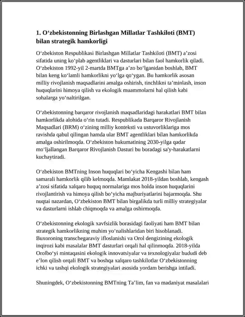 ÕZBEKISTONNING XALQARO TASHKILOTLAR BILAN HAMKORLIK ALOQALARI 3