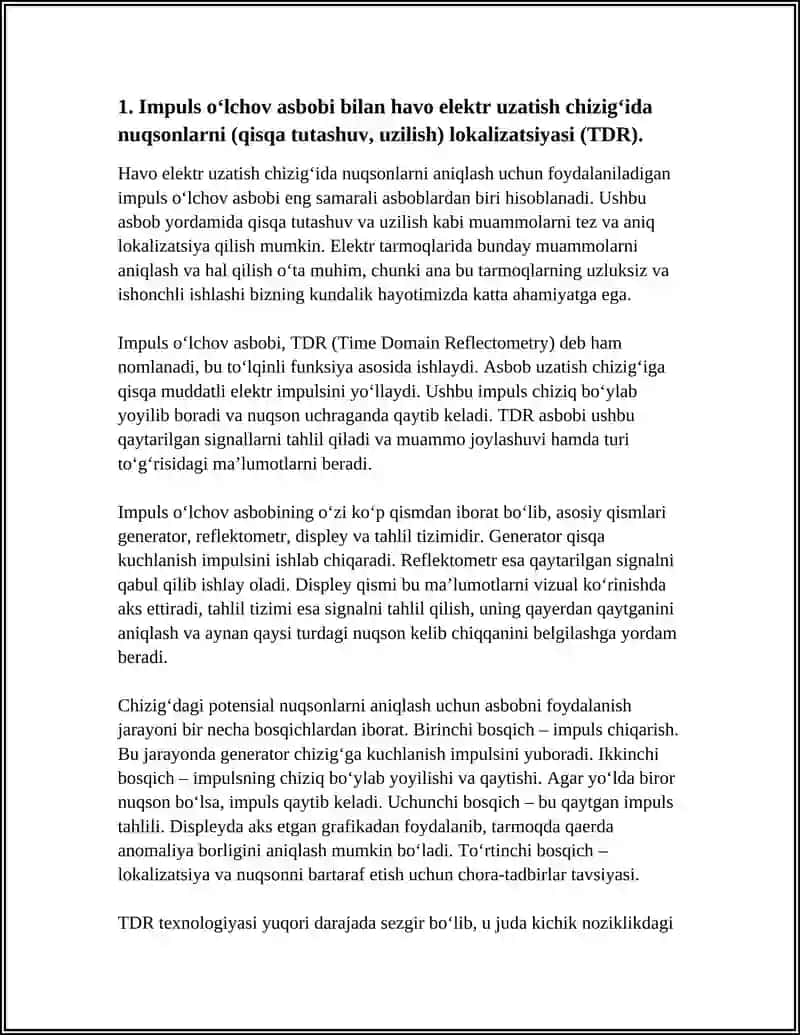 HAVO ELEKTR UZATISH TARMOG‘IDA IMPULS O‘LCHOV ASBOBI BILAN BAJARILADI-GAN ISHLAR 3