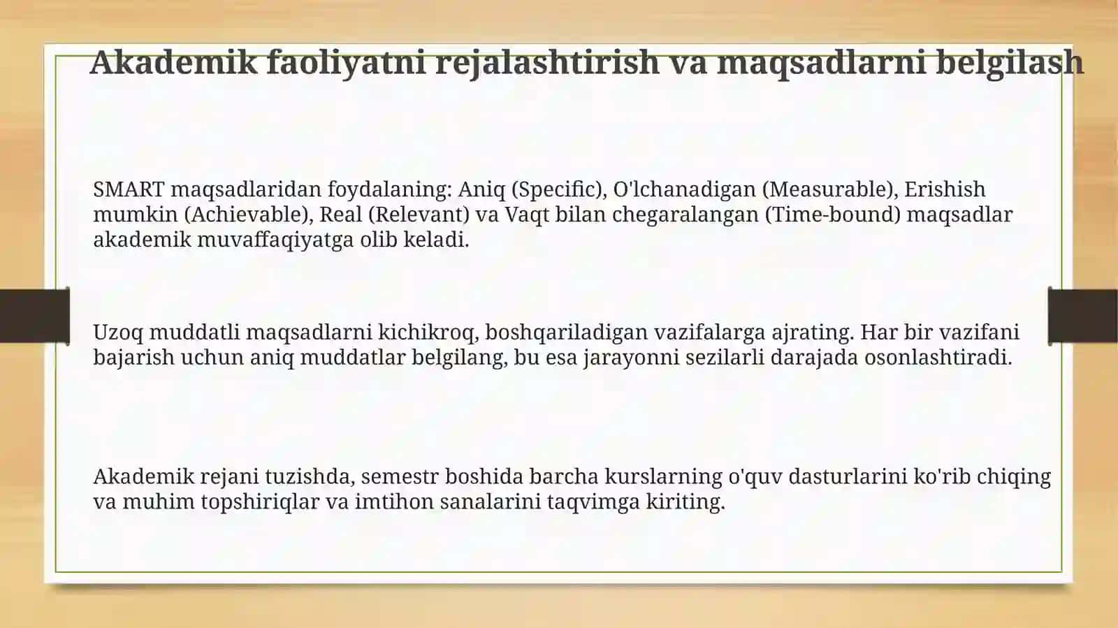 Shaxsiy akademik faoliyatni tashkilotlash 3