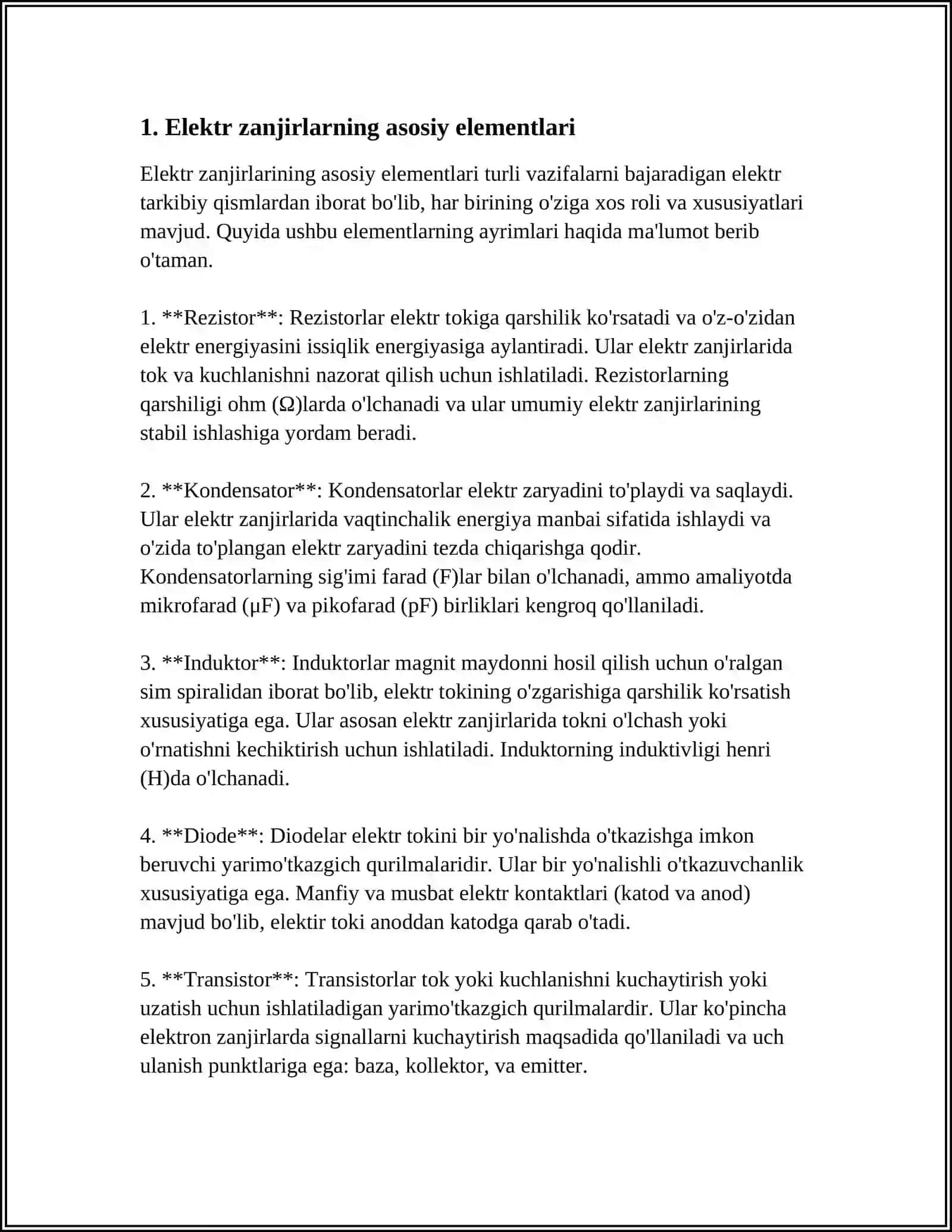 ELEKTR ZANJIRLARNI KONTUR TOKLAR, TUGUN POTENTSIALLAR, SUPPERPOZITSIYA, TVEN TEOREMASI VA NORTON TEOREMASI ASOSIDA TAHLILI 3