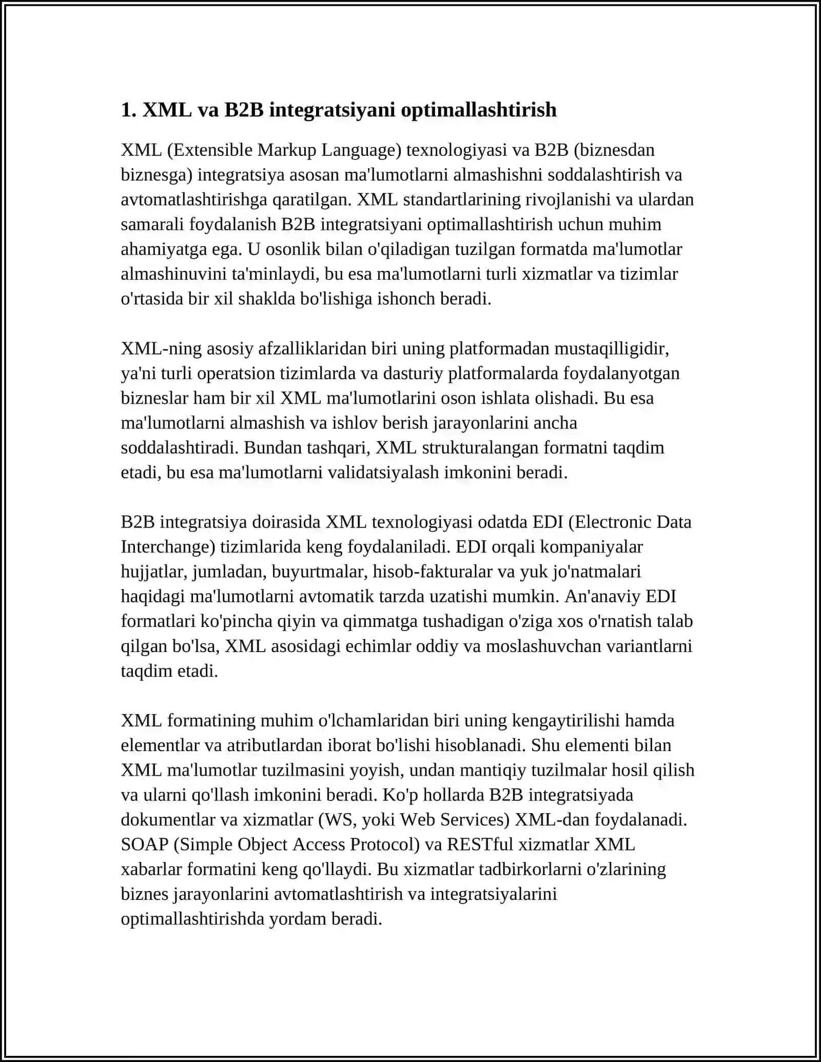 XML STANDARTI HTML DAN USTUN BO'LGAN BIZNESDAN BIZNESGA QANDAY FOYDA KELTIRADI 3
