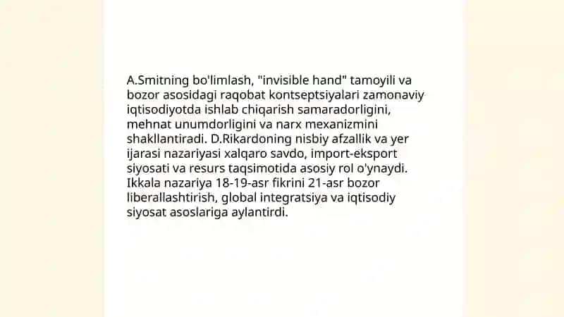 A.Smit va hozirgi zamon D.Rikardo ta'limotining ahamiyati 3