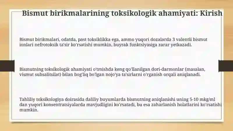 Bismut birikmalarining toksikologik ahamiyati 3