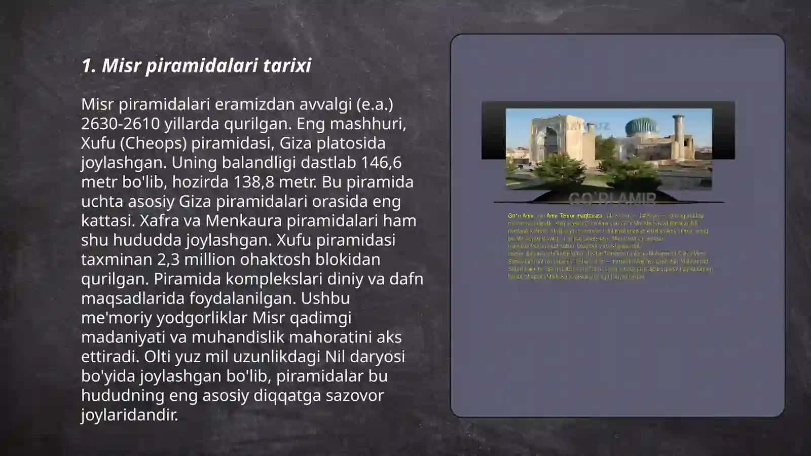 Misr piramidalari.Qurilish sanalari.Unga oid malumotlar 3