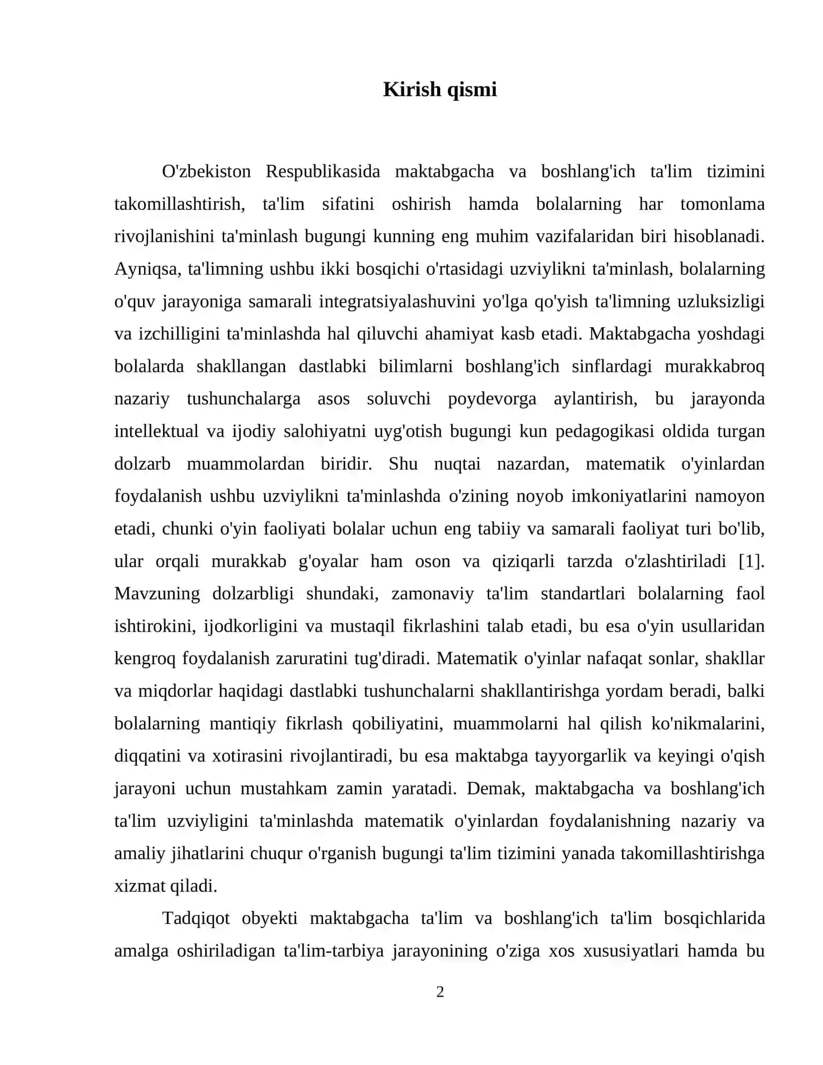 MATEMATIK ÒYINLARDAN FOYDALANIB MAKTABGACHA TA'LIM VA BOSHLANG'ICH TA'LIM UZVIYLIGINI TA'MINLASHNING NAZARIY ASOSI 3