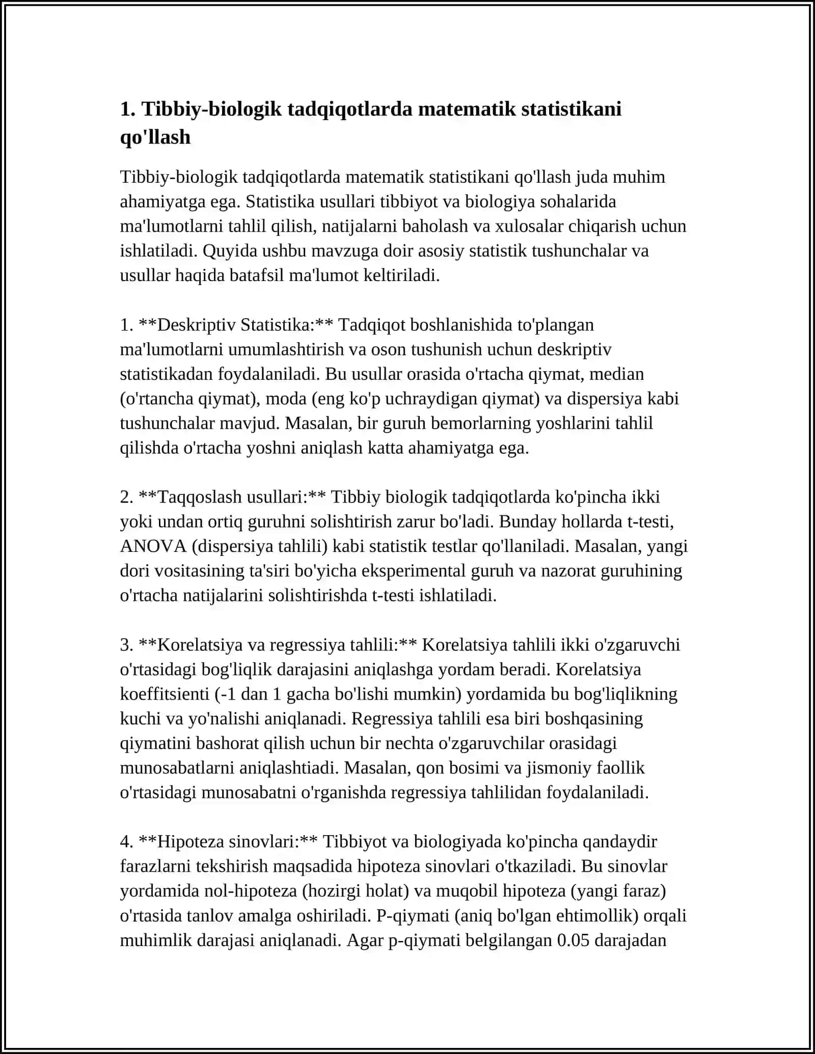 TIBBIY-BIOLOGIK MASALALARNI YECHISHDA MATEMATIK STATISTIKA ELEMENTLARIDAN FOYDALANISH, KORRELATSION BOG'LANISHLAR REGRESSIYA TENGLAMASI 3