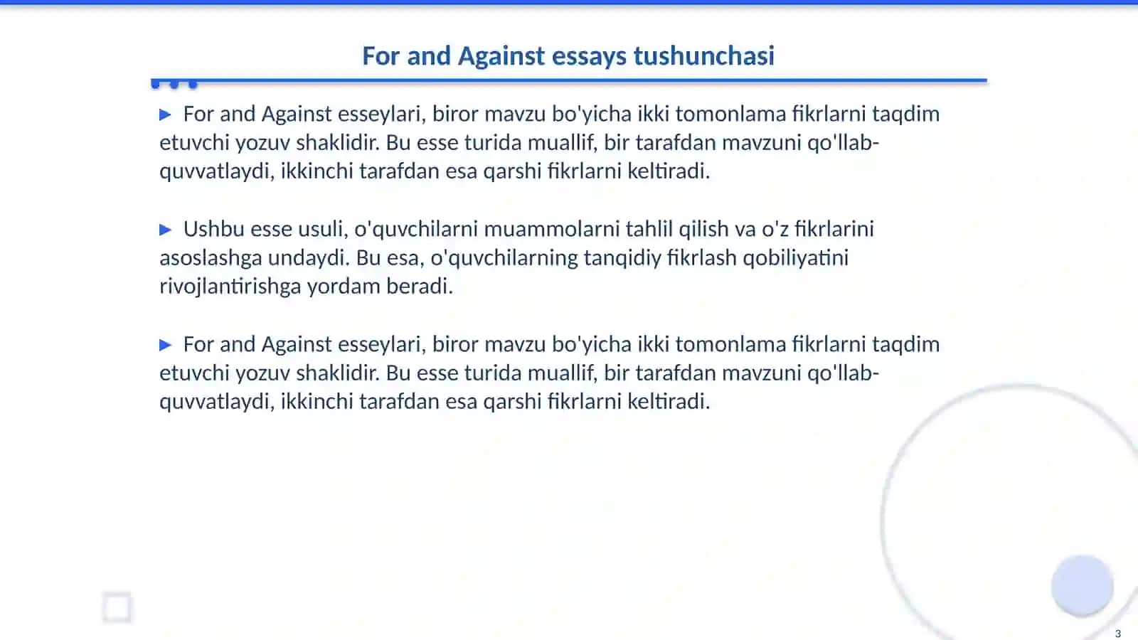 For and Against essays 3